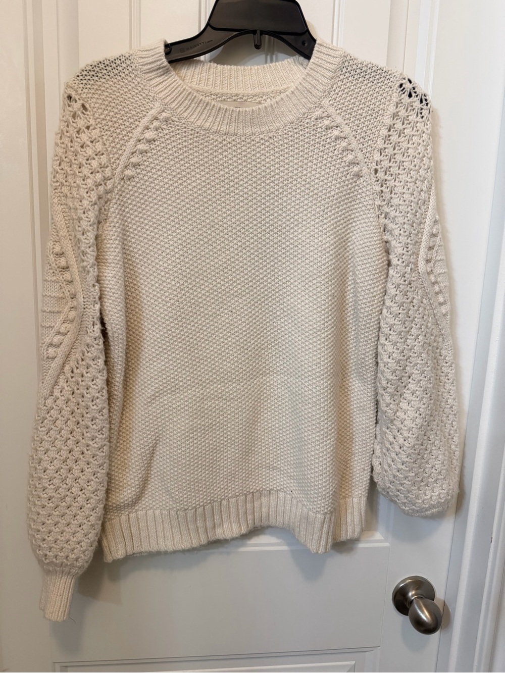 LOFT Cream Textured Knit Crewneck Sweater